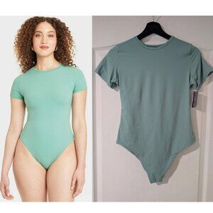 NWT Auden | Luxury Collection 4-Way Stretch Short Sleeve Bodysuit In Green